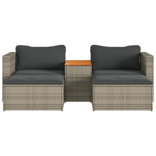 5-tlg. Garten Sofagarnitur Grau Poly Rattan Akazie
