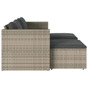 5-tlg. Garten Sofagarnitur Grau Poly Rattan Akazie