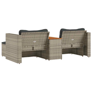 5-tlg. Garten Sofagarnitur Grau Poly Rattan Akazie