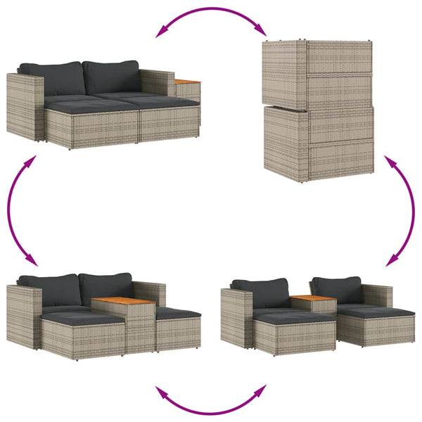 5-tlg. Garten Sofagarnitur Grau Poly Rattan Akazie