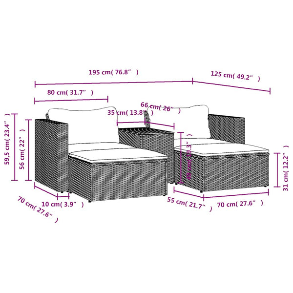 5-tlg. Garten Sofagarnitur Grau Poly Rattan Akazie