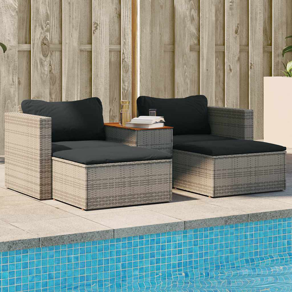 5-tlg. Garten Sofagarnitur Grau Poly Rattan Akazie