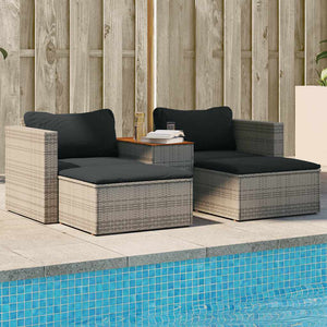 5-tlg. Garten Sofagarnitur Grau Poly Rattan Akazie