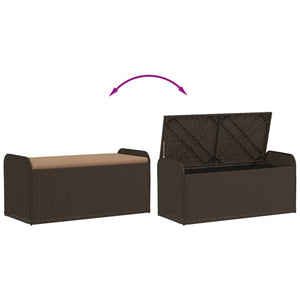Sitzbank mit Stauraum Braun 115cm Poly Rattan