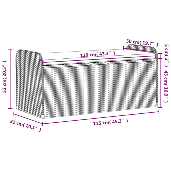 Sitzbank mit Stauraum Braun 115cm Poly Rattan