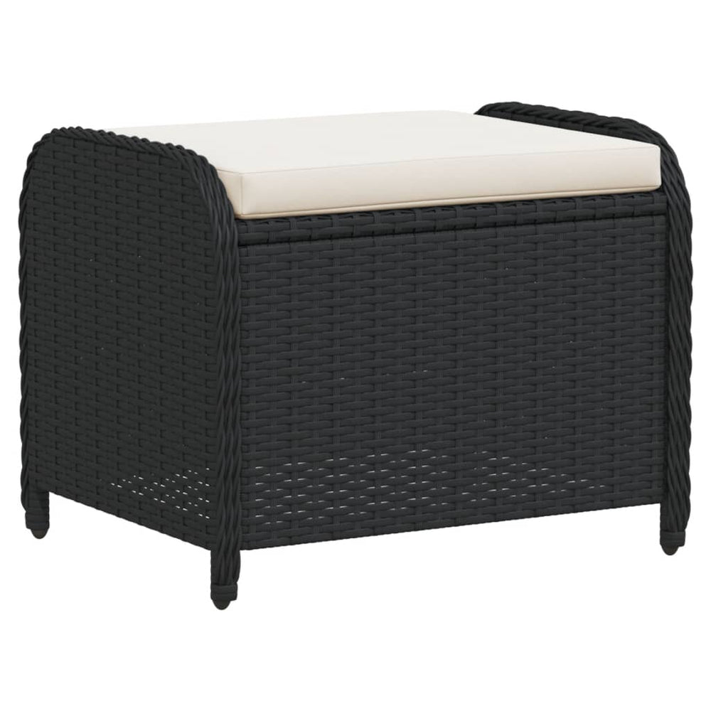 Gartenhocker Schwarz mit Kissen Poly Rattan