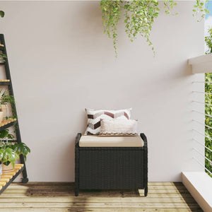 Gartenhocker Schwarz mit Kissen Poly Rattan