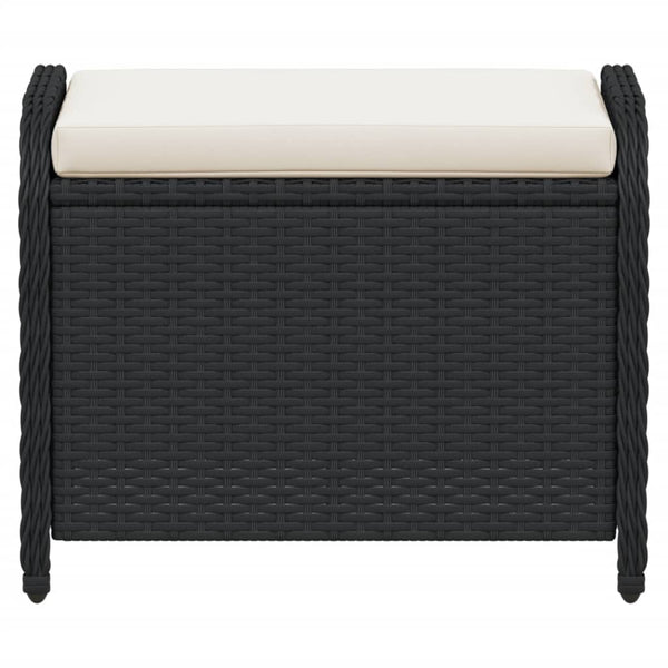Gartenhocker Schwarz mit Kissen Poly Rattan