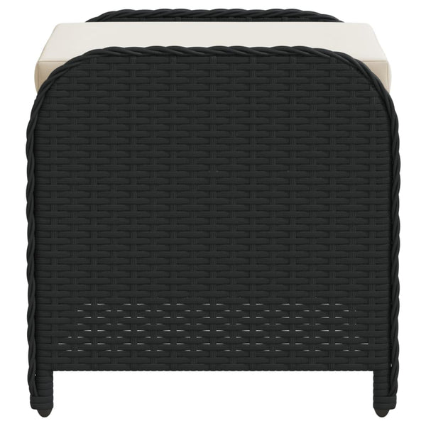 Gartenhocker Schwarz mit Kissen Poly Rattan