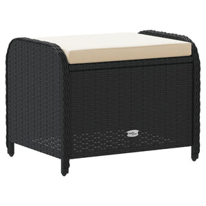 Gartenhocker Schwarz mit Kissen Poly Rattan