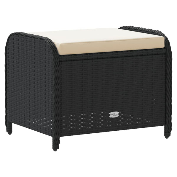 Gartenhocker Schwarz mit Kissen Poly Rattan