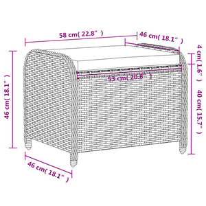 Gartenhocker Schwarz mit Kissen Poly Rattan