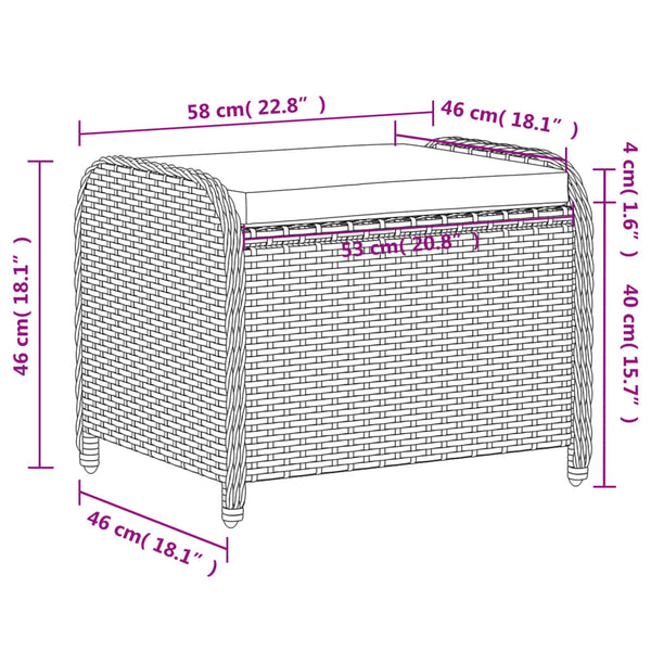 Gartenhocker Schwarz mit Kissen Poly Rattan