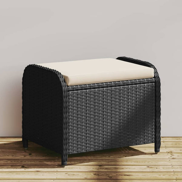 Gartenhocker Schwarz mit Kissen Poly Rattan