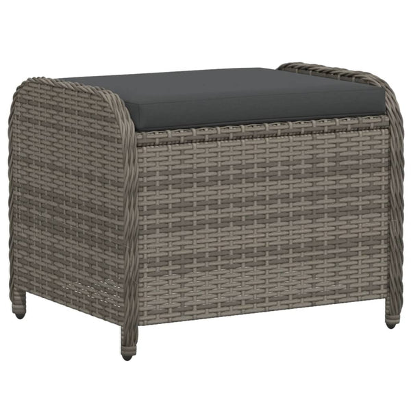 Gartenhocker Grau mit Kissen Poly Rattan