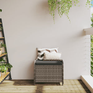 Gartenhocker Grau mit Kissen Poly Rattan
