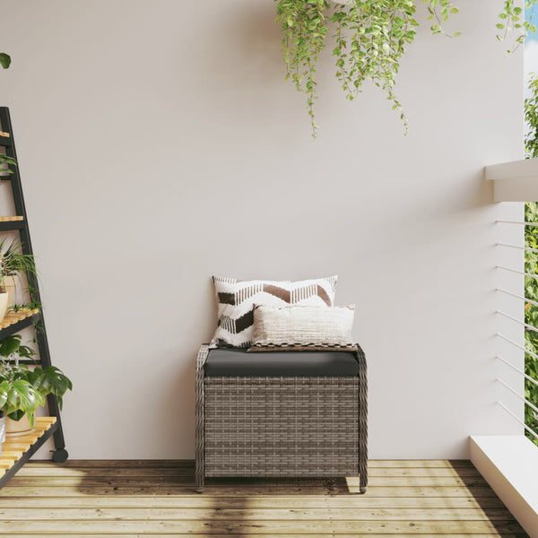 Gartenhocker Grau mit Kissen Poly Rattan