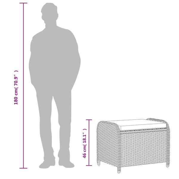 Gartenhocker Grau mit Kissen Poly Rattan