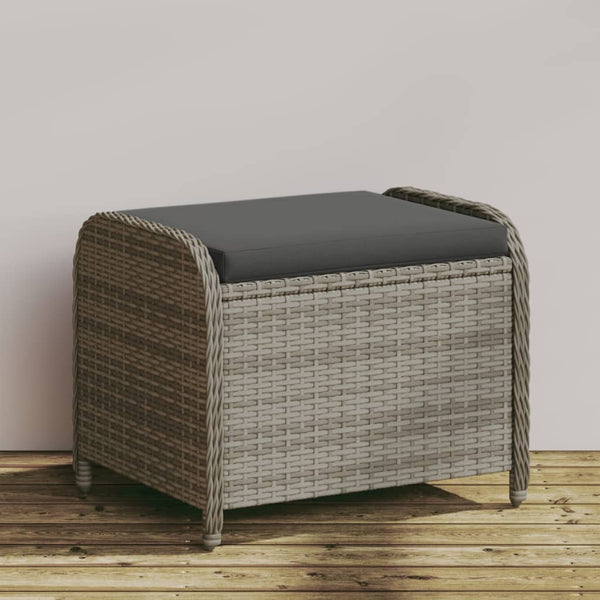 Gartenhocker Grau mit Kissen Poly Rattan