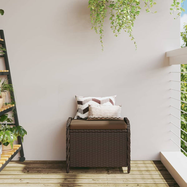 Gartenhocker Braun mit Kissen Poly Rattan
