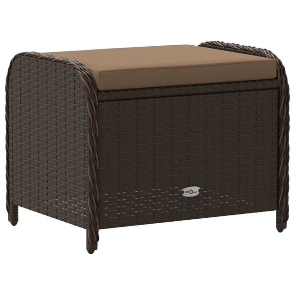 Gartenhocker Braun mit Kissen Poly Rattan