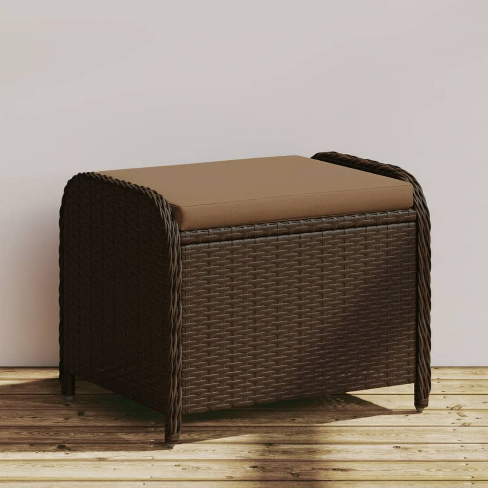 Gartenhocker Braun mit Kissen Poly Rattan