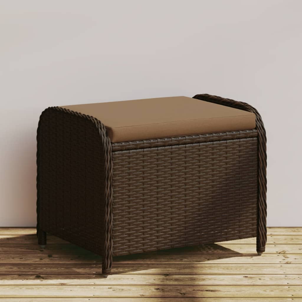 Gartenhocker Braun mit Kissen Poly Rattan