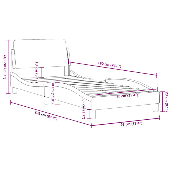 Bettgestell Grau 90x190 cm Kunstleder