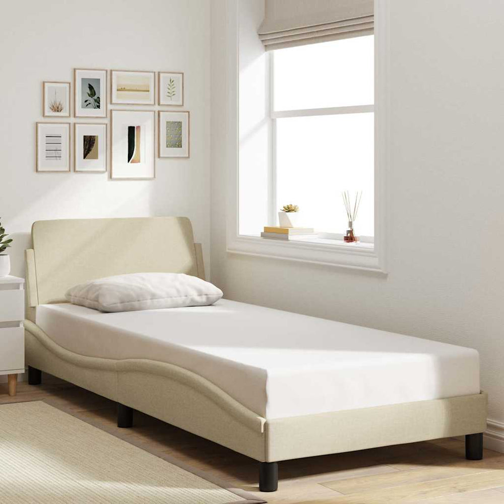 Bettgestell Creme 90x200 cm mit Kopfteil