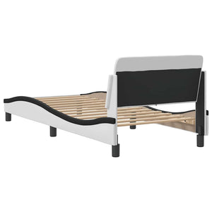 Bettgestell 90x200 cm Kunstleder Weiß/Schwarz