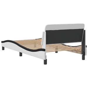 Bettgestell 100x200 cm Kunstleder Weiß/Schwarz