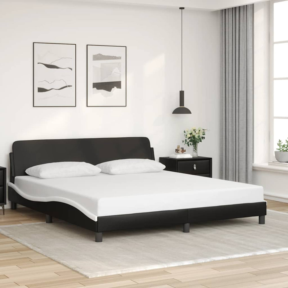 Bettgestell 180x200 cm Schwarz/Weiß Kunstleder