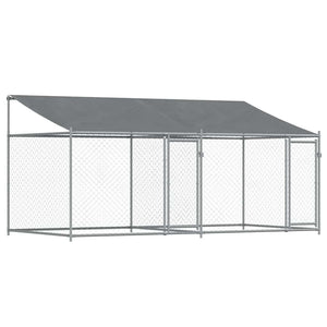 vidaXL Chenil pour chien avec toit et portes Gris 4 x 2 x 2 m Acier galvanisé