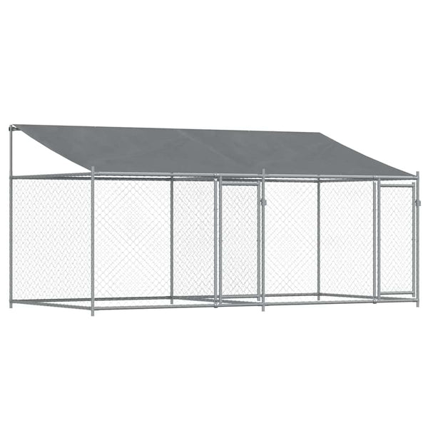 vidaXL Chenil pour chien avec toit et portes Gris 4 x 2 x 2 m Acier galvanisé