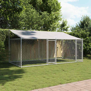 vidaXL Chenil pour chien avec toit et portes Gris 4 x 2 x 2 m Acier galvanisé