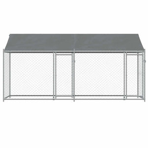 vidaXL Chenil pour chien avec toit et portes Gris 4 x 2 x 2 m Acier galvanisé