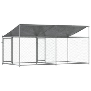 vidaXL Chenil pour chien avec toit et portes Gris 4 x 2 x 2 m Acier galvanisé