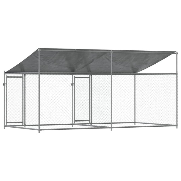 vidaXL Chenil pour chien avec toit et portes Gris 4 x 2 x 2 m Acier galvanisé