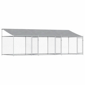 vidaXL Chenil avec toit et portes Gris 6x2x2 m Acier galvanisé