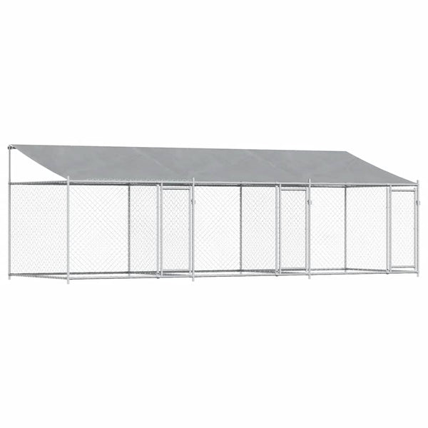 vidaXL Chenil avec toit et portes Gris 6x2x2 m Acier galvanisé