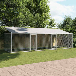 vidaXL Chenil avec toit et portes Gris 6x2x2 m Acier galvanisé