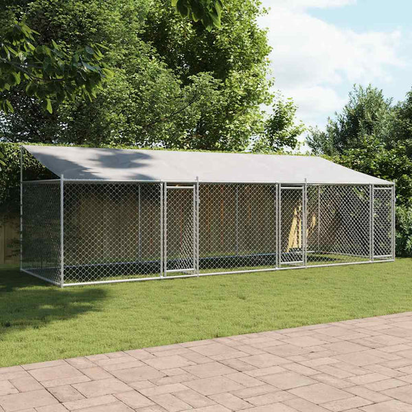 vidaXL Chenil avec toit et portes Gris 6x2x2 m Acier galvanisé