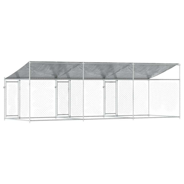 vidaXL Chenil avec toit et portes Gris 6x2x2 m Acier galvanisé