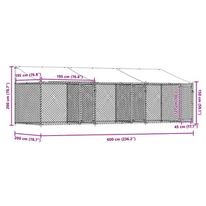 vidaXL Chenil avec toit et portes Gris 6x2x2 m Acier galvanisé