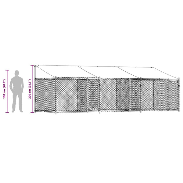 vidaXL Chenil avec toit et portes Gris 6x2x2 m Acier galvanisé