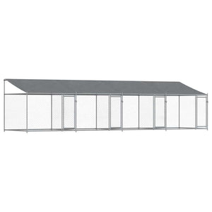 vidaXL Chenil pour chien avec toit et portes Gris 8x2x2 m Acier galvanisé