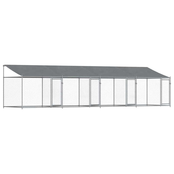 vidaXL Chenil pour chien avec toit et portes Gris 8x2x2 m Acier galvanisé