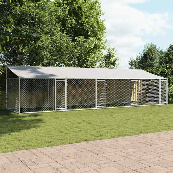 vidaXL Chenil pour chien avec toit et portes Gris 8x2x2 m Acier galvanisé