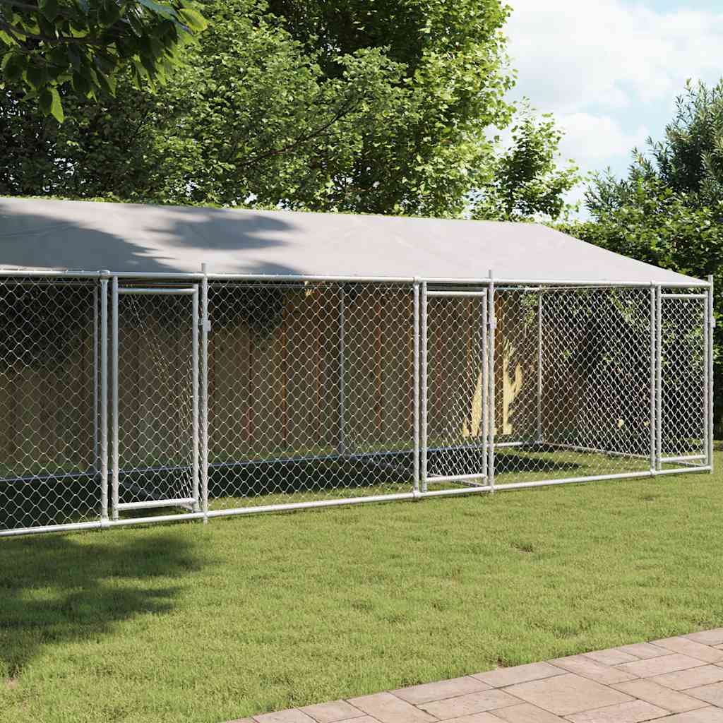 vidaXL Chenil pour chien avec toit et portes Gris 8x2x2 m Acier galvanisé