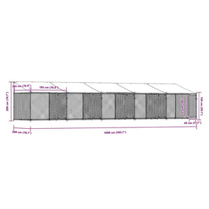 Hundezwinger mit Dach 10x2x2m Grau